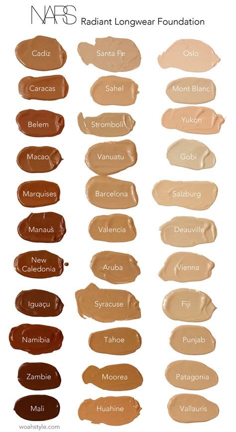 nars foundation shades chart.